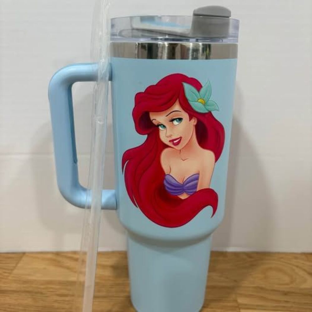 Princess Ariel 40 oz Blue Tumbler with Handle Lid and Straw New